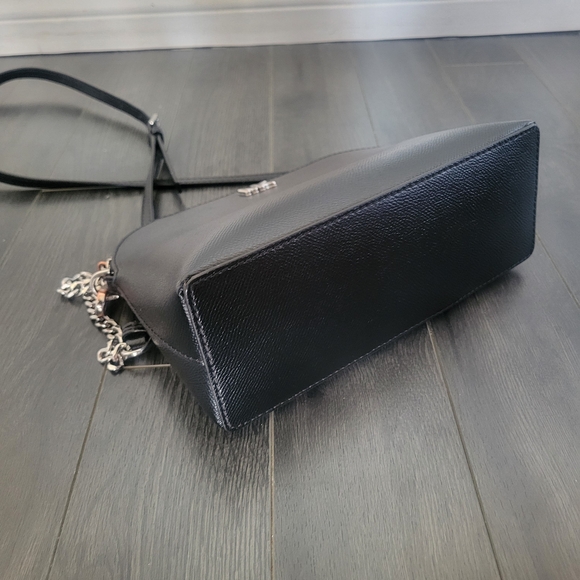 MICHAEL KORS Black Saffiano Leather Dome Crossbody Bag Silver Chain - Picture 8 of 11